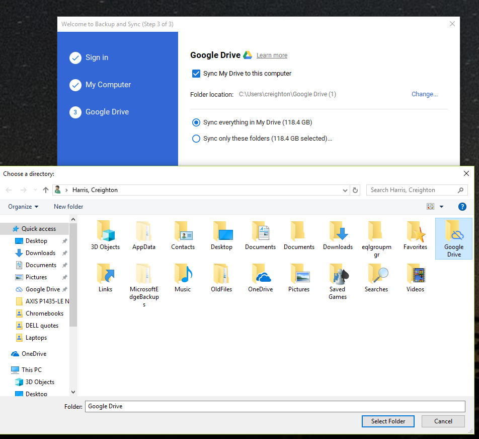 move google drive folder backup and sync